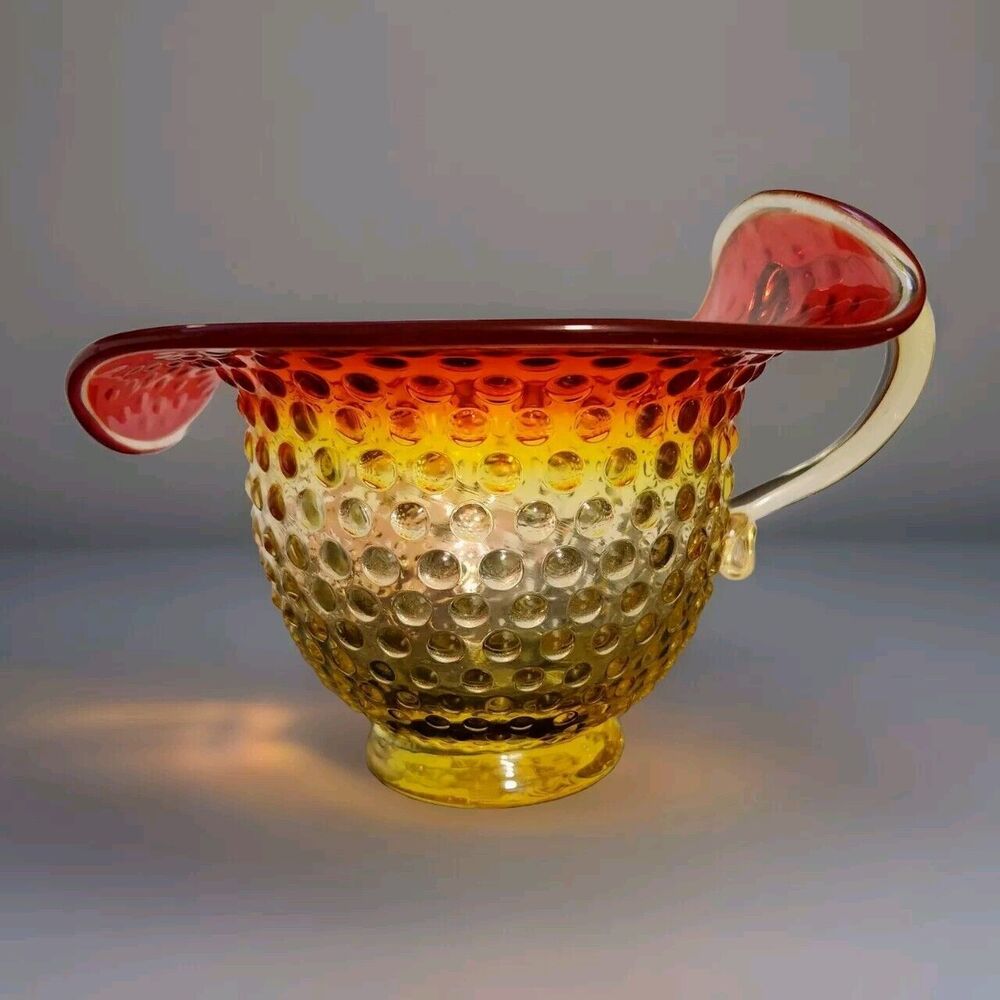 Vintage 1950s 5-1/2" Kanawha Glass Amberina Hobnail Jack In The Pulpit Pitcher